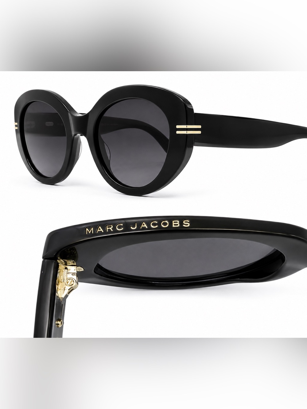 Marc Jacobs Black Round Women's Sunglasses with Yellow Case - Picture 2 of 3